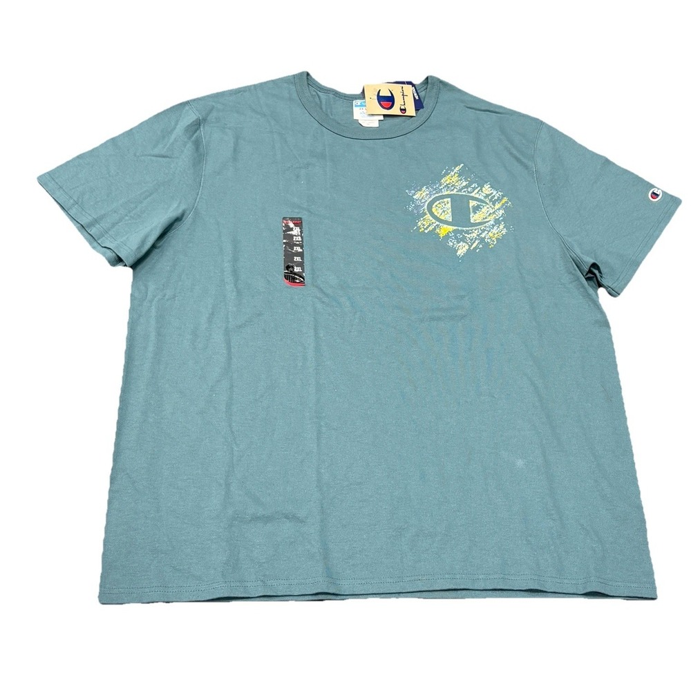 Vintage Champion Blur T-Shirt Mens 2XL Teal Crewneck Cotton Short Sleeve NWT